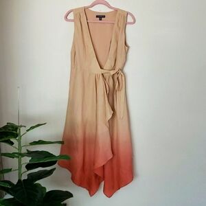 Pea in a pod maternity ombre dress tan to pink wrap dress, women's size …